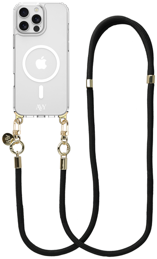 AVY Apple iPhone 14 Pro Hoesje met Koord & MagSafe 130CM Tressé Black afbeelding 1