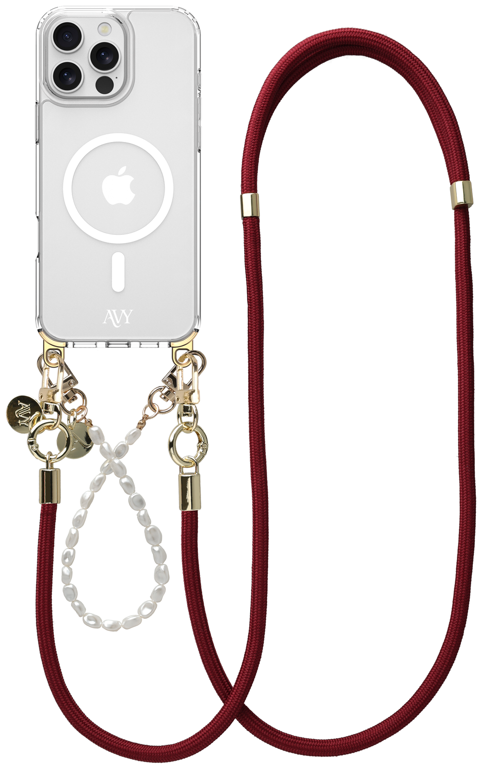 AVY Apple iPhone 14 Pro Hoesje met Koord & MagSafe Set Pearl & Rope Burgundy afbeelding 1