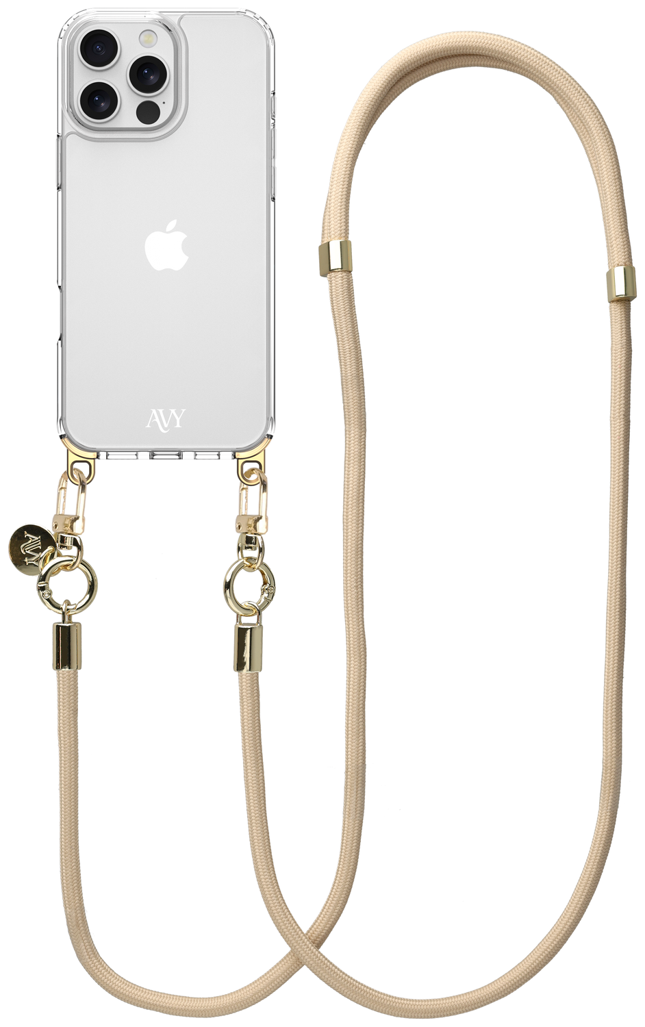 AVY Apple iPhone 14 Pro Hoesje Met Koord 130CM Tressé Beige afbeelding 1