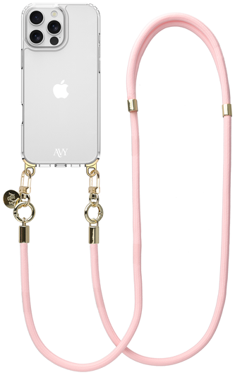AVY Apple iPhone 14 Pro Hoesje Met Koord 130CM Tressé Pink afbeelding 1