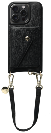 AVY Apple iPhone 14 Pro Zwart Leren Hoesje met Wallet & Koord Short Leather afbeelding 1