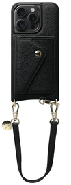 AVY Apple iPhone 14 Pro Zwart Leren Hoesje met Wallet & Koord Short Leather
