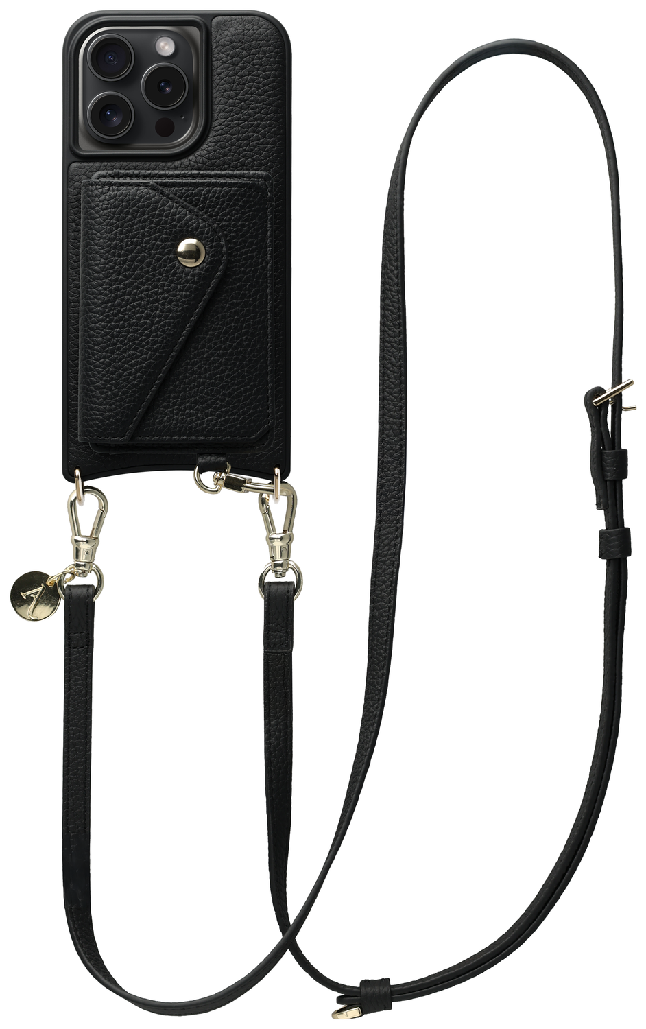 AVY Apple iPhone 14 Pro Zwart Leren Hoesje met Wallet & Koord Long Leather afbeelding 1