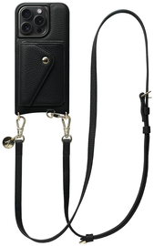 AVY Apple iPhone 14 Pro Zwart Leren Hoesje met Wallet & Koord Long Leather