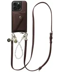 AVY Apple iPhone 14 Pro Bruin Leren Hoesje met Wallet & Koord Leather and Pearls afbeelding