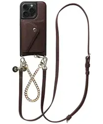 AVY Apple iPhone 14 Pro Bruin Leren Hoesje met Wallet & Koord Leather and Gold afbeelding
