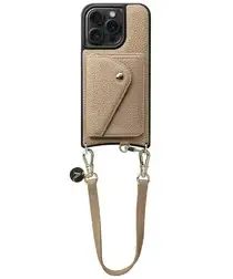 AVY Apple iPhone 14 Pro Beige Leren Hoesje met Wallet & Koord Short Leather afbeelding
