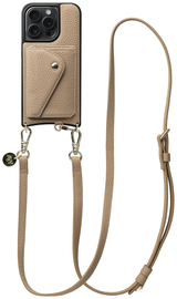 AVY Apple iPhone 14 Pro Beige Leren Hoesje met Wallet & Koord Long Leather
