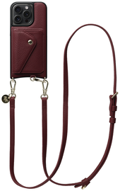 AVY Apple iPhone 14 Pro Burgundy Leren Hoesje met Wallet & Koord Long Leather afbeelding