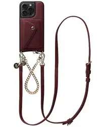 AVY Apple iPhone 14 Pro Rood Leren Hoesje met Wallet & Koord Leather and Gold afbeelding