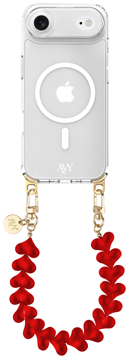 AVY Apple iPhone Air Hoesje met Koord & MagSafe 30CM Cupid Clear Red afbeelding 1