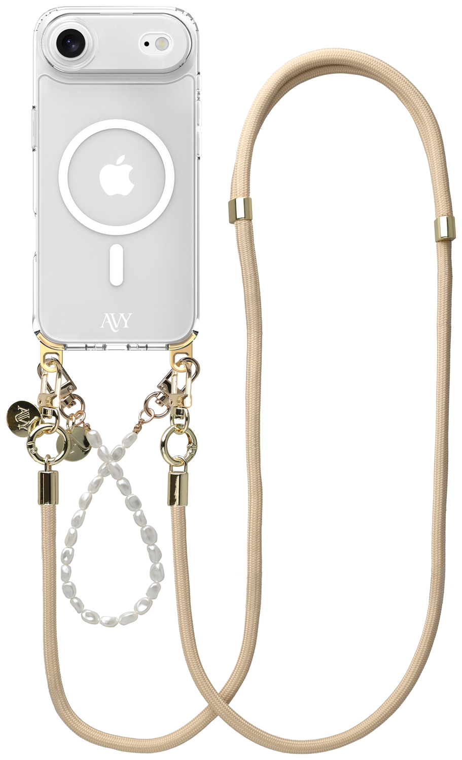 AVY Apple iPhone Air Hoesje met Koord & MagSafe Set Pearl & Rope Beige afbeelding 1