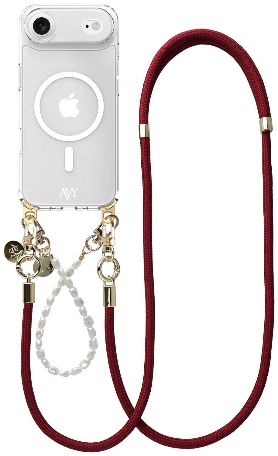 AVY Apple iPhone Air Hoesje met Koord & MagSafe Set Pearl & Rope Burgundy afbeelding 1