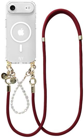 AVY Apple iPhone Air Hoesje met Koord & MagSafe Set Pearl & Rope Burgundy afbeelding 1