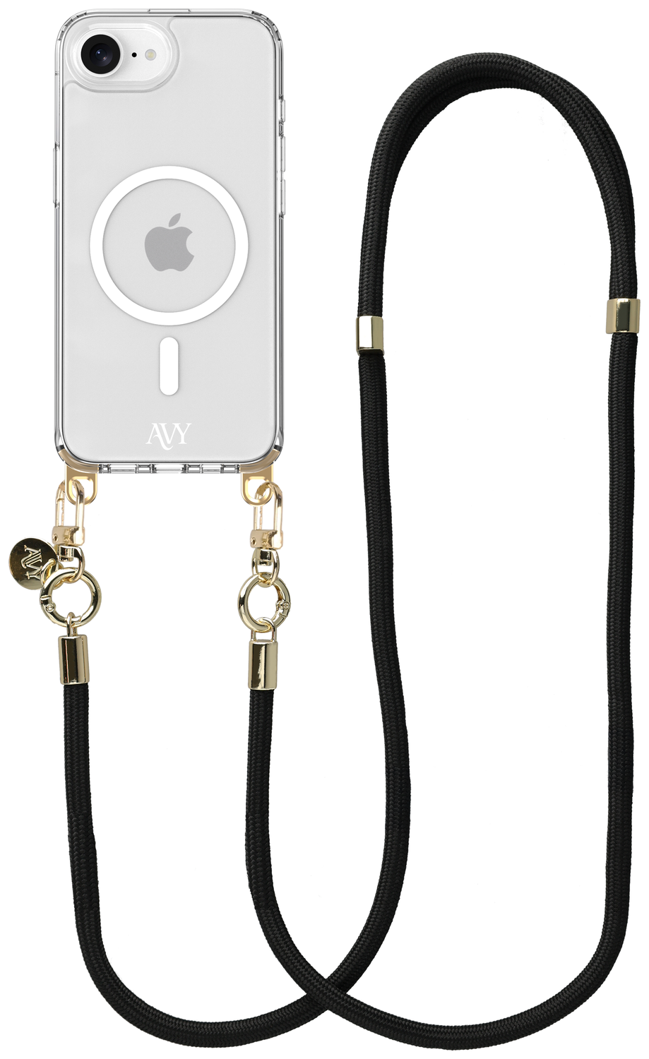 AVY Apple iPhone 16e Hoesje met Koord & MagSafe 130CM Tressé Black afbeelding 1