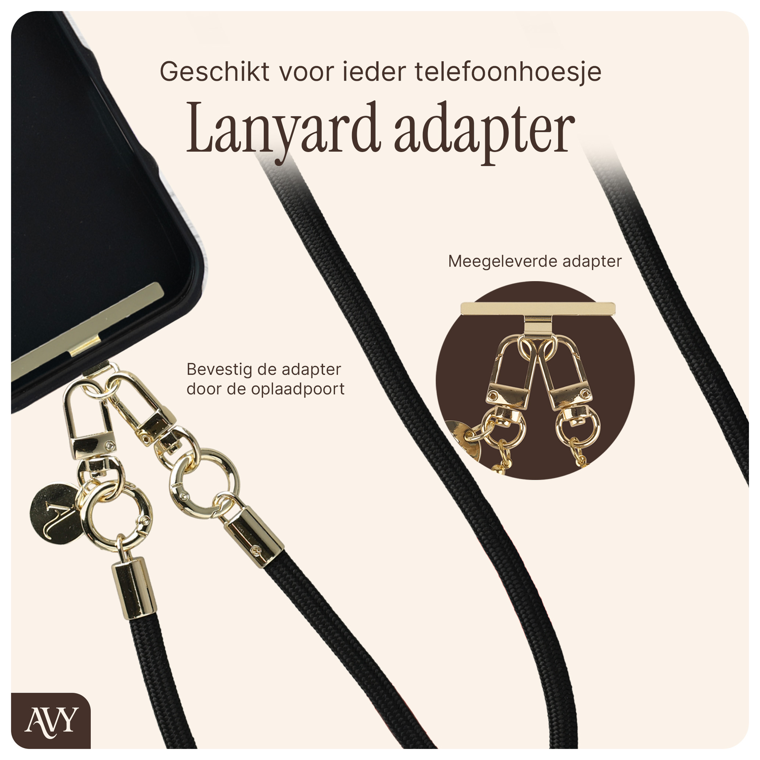 AVY Apple iPhone 16e Hoesje met Koord & MagSafe 130CM Tressé Black afbeelding 9