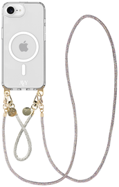 AVY Apple iPhone 16e Hoesje met Koord & MagSafe Set Silver Spark