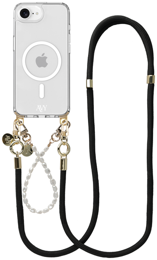AVY Apple iPhone 16e Hoesje met Koord & MagSafe Set Pearl & Rope Black afbeelding 1