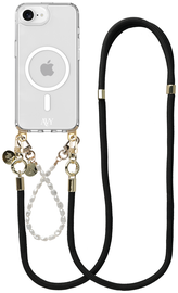AVY Apple iPhone 16e Hoesje met Koord & MagSafe Set Pearl & Rope Black
