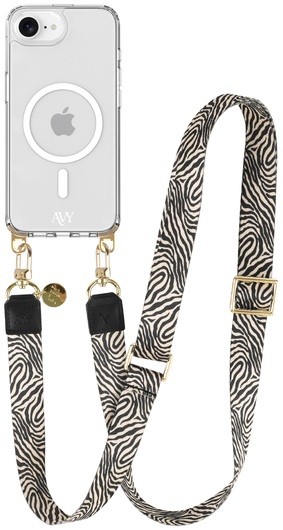 AVY Apple iPhone 16e Hoesje met Koord & MagSafe 130CM Serengeti Zebra afbeelding 1