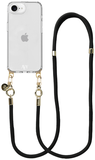 AVY Apple iPhone 16e Hoesje Met Koord 130CM Tressé Black afbeelding 1