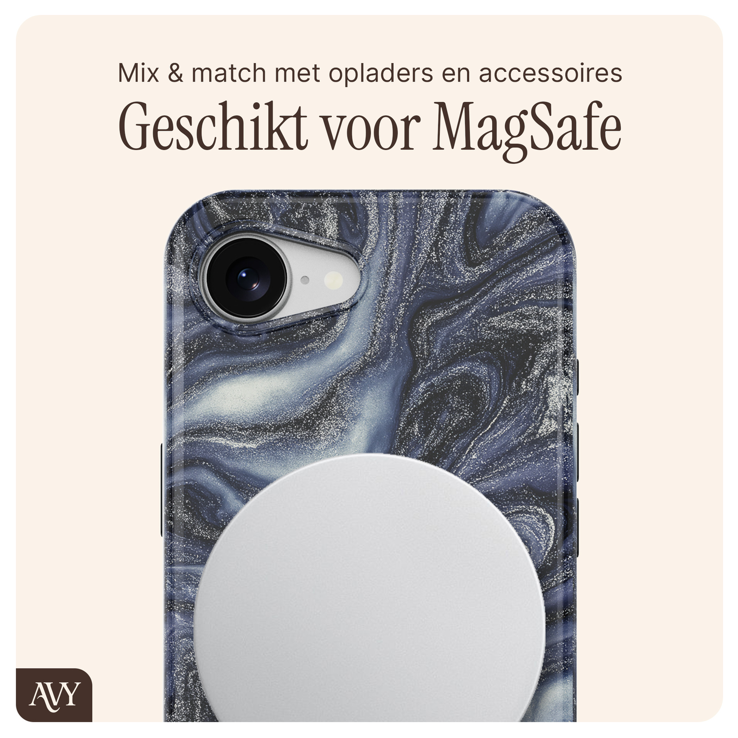 AVY Apple iPhone 16e MagSafe Hoesje met Koord 30CM Marmer Hearts afbeelding 9