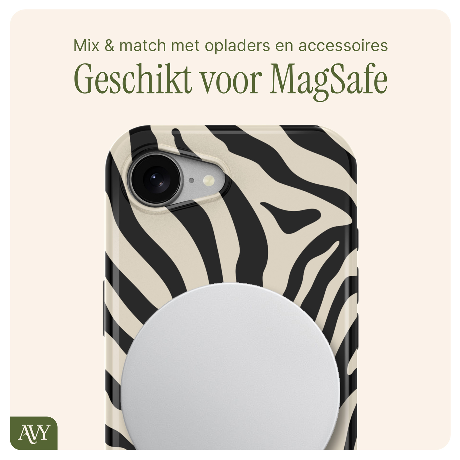 AVY Apple iPhone 16e MagSafe Hoesje met Koord 30CM Zebra Hearts afbeelding 7