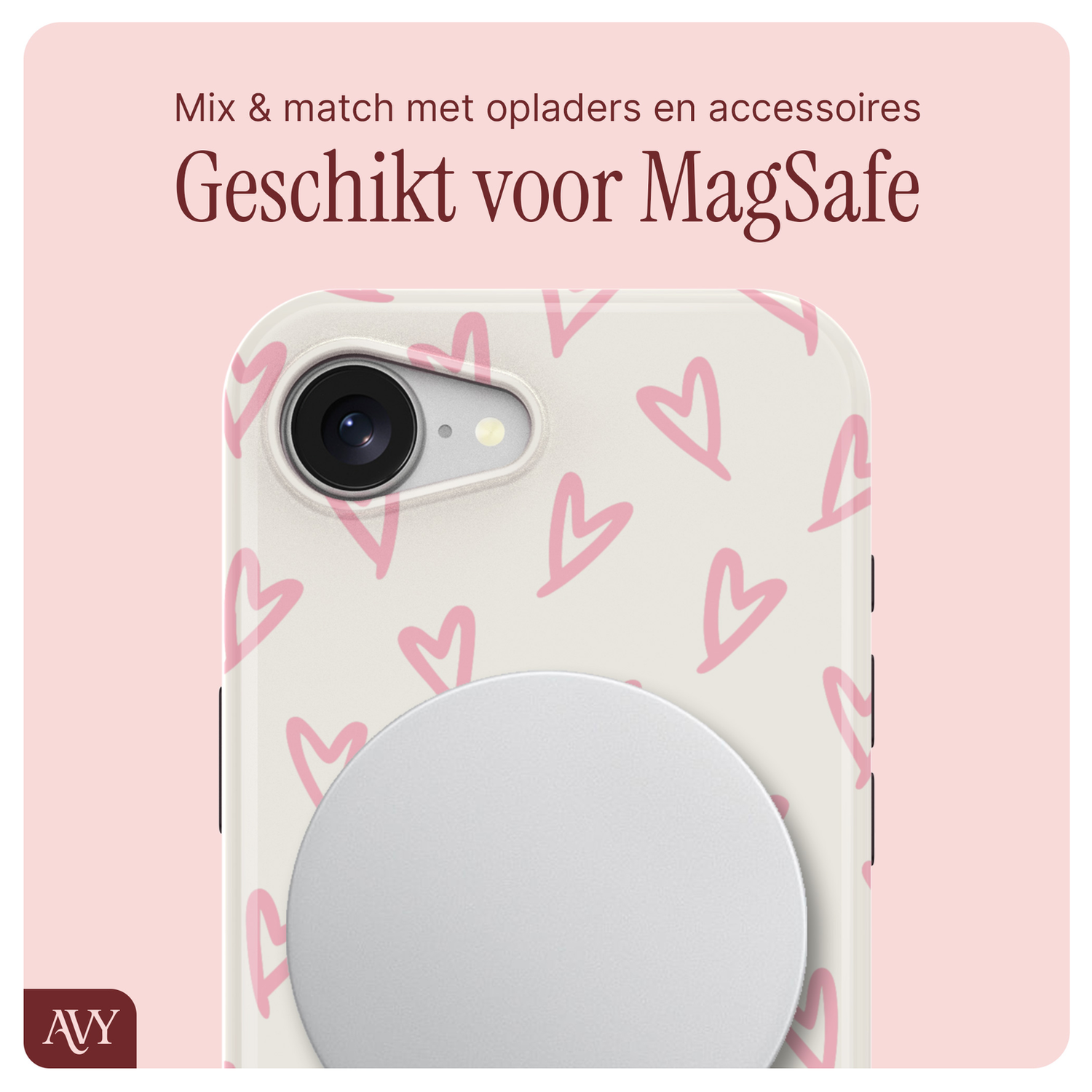 AVY Apple iPhone 16e MagSafe Hoesje met Koord 30CM Lovely Hearts afbeelding 7