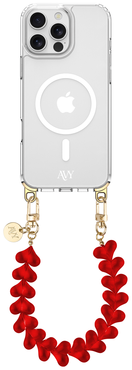 AVY Apple iPhone 14 Pro Max Hoesje met Koord & MagSafe 30CM Cupid Clear Red afbeelding 1