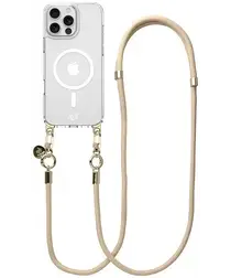 AVY Apple iPhone 14 Pro Max Hoesje met Koord & MagSafe 130CM Tressé Beige afbeelding