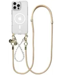 AVY Apple iPhone 14 Pro Max Hoesje met Koord & MagSafe Set Pearl & Rope Beige afbeelding
