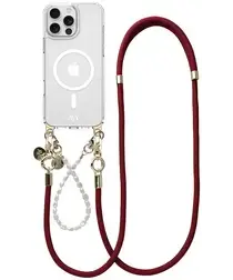 AVY Apple iPhone 14 Pro Max Hoesje met Koord & MagSafe Set Pearl & Rope Burgundy afbeelding
