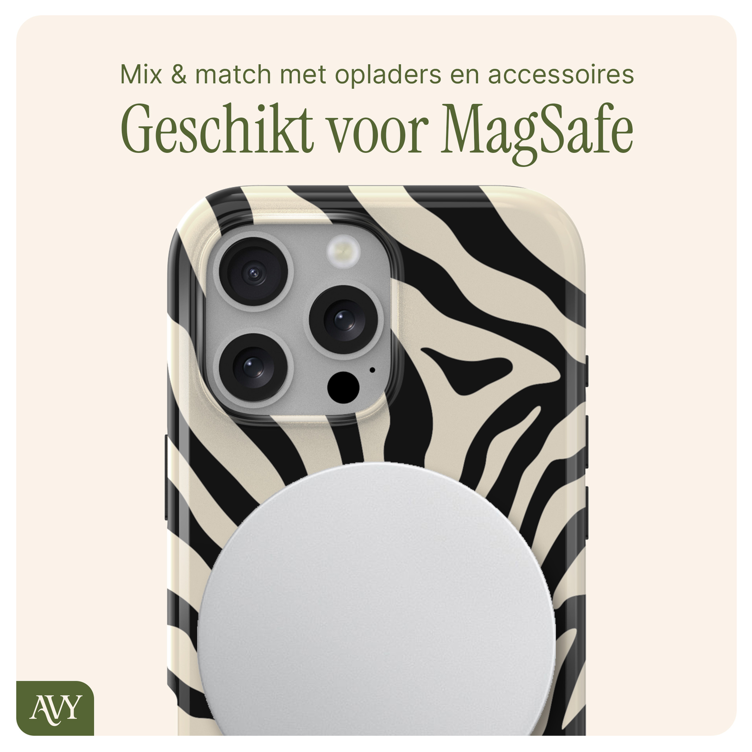 AVY Apple iPhone 14 Pro Max MagSafe Hoesje met Koord 30CM Zebra Hearts afbeelding 7