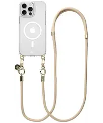 AVY Apple iPhone 13 Pro Hoesje met Koord & MagSafe 130CM Tressé Beige afbeelding