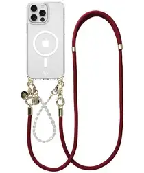 AVY Apple iPhone 13 Pro Hoesje met Koord & MagSafe Set Pearl & Rope Burgundy afbeelding