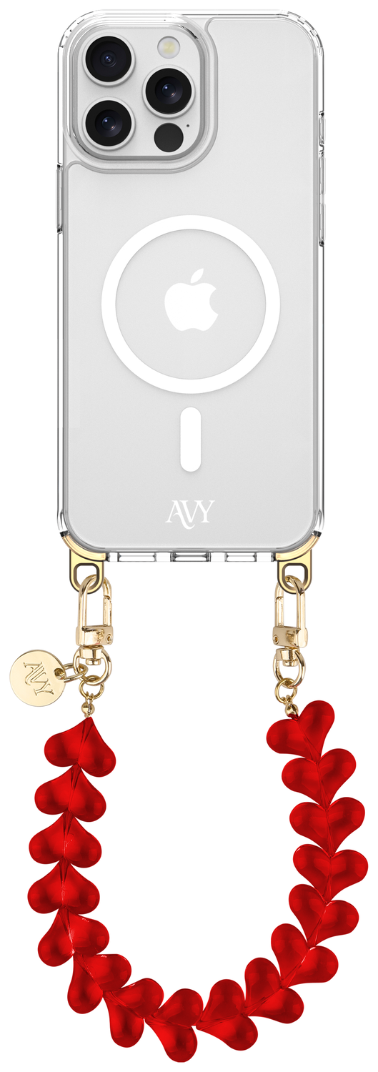 AVY Apple iPhone 13 Pro Max Hoesje met Koord & MagSafe 30CM Cupid Clear Red afbeelding 1