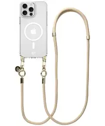 AVY Apple iPhone 13 Pro Max Hoesje met Koord & MagSafe 130CM Tressé Beige afbeelding