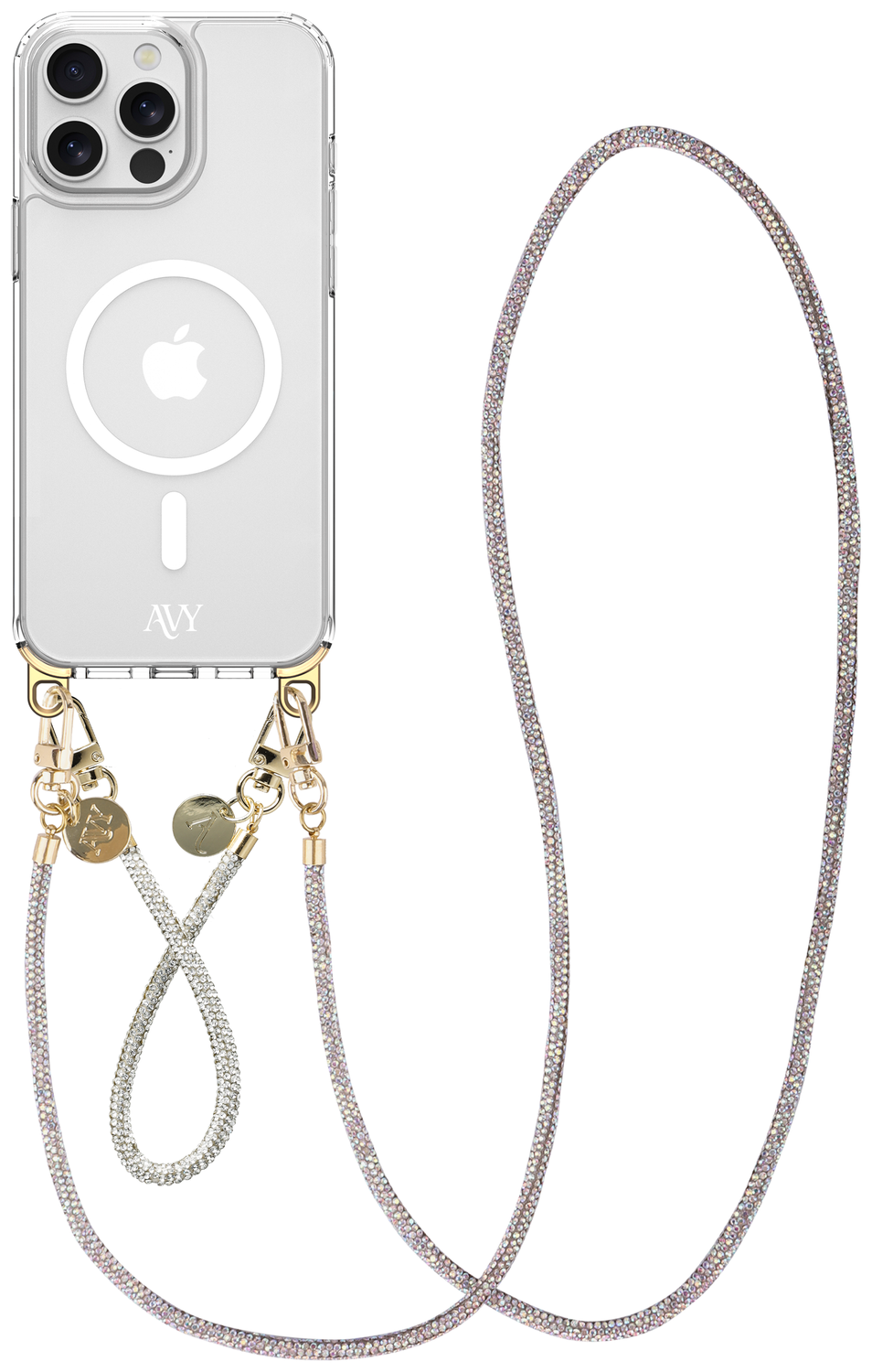 AVY Apple iPhone 13 Pro Max Hoesje met Koord & MagSafe Set Silver Spark afbeelding 1