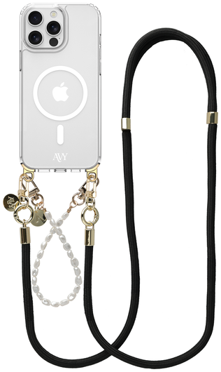 AVY Apple iPhone 13 Pro Max Hoesje met Koord & MagSafe Set Pearl & Rope Black afbeelding 1