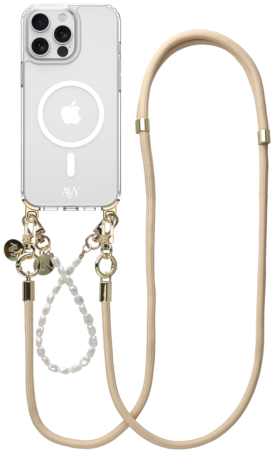 AVY Apple iPhone 13 Pro Max Hoesje met Koord & MagSafe Set Pearl & Rope Beige afbeelding 1