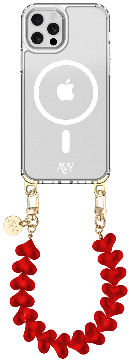 AVY Apple iPhone 12 Pro Max Hoesje met Koord & MagSafe 30CM Cupid Clear Red afbeelding 1