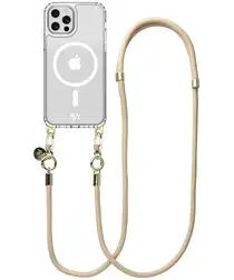 AVY Apple iPhone 12 Pro Max Hoesje met Koord & MagSafe 130CM Tressé Beige afbeelding