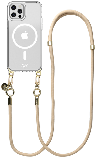 AVY Apple iPhone 12 Pro Max Hoesje met Koord & MagSafe 130CM Tressé Beige afbeelding 1