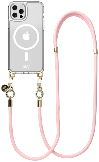 AVY Apple iPhone 12 Pro Max Hoesje met Koord & MagSafe 130CM Tressé Pink afbeelding 1