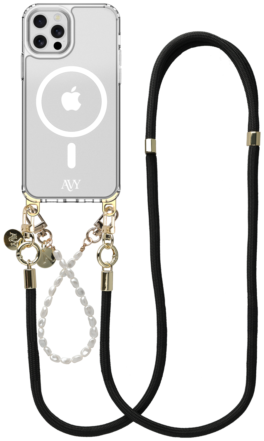 AVY Apple iPhone 12 Pro Max Hoesje met Koord & MagSafe Set Pearl & Rope Black afbeelding 1