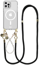 AVY Apple iPhone 12 Pro Max Hoesje met Koord & MagSafe Set Pearl & Rope Black