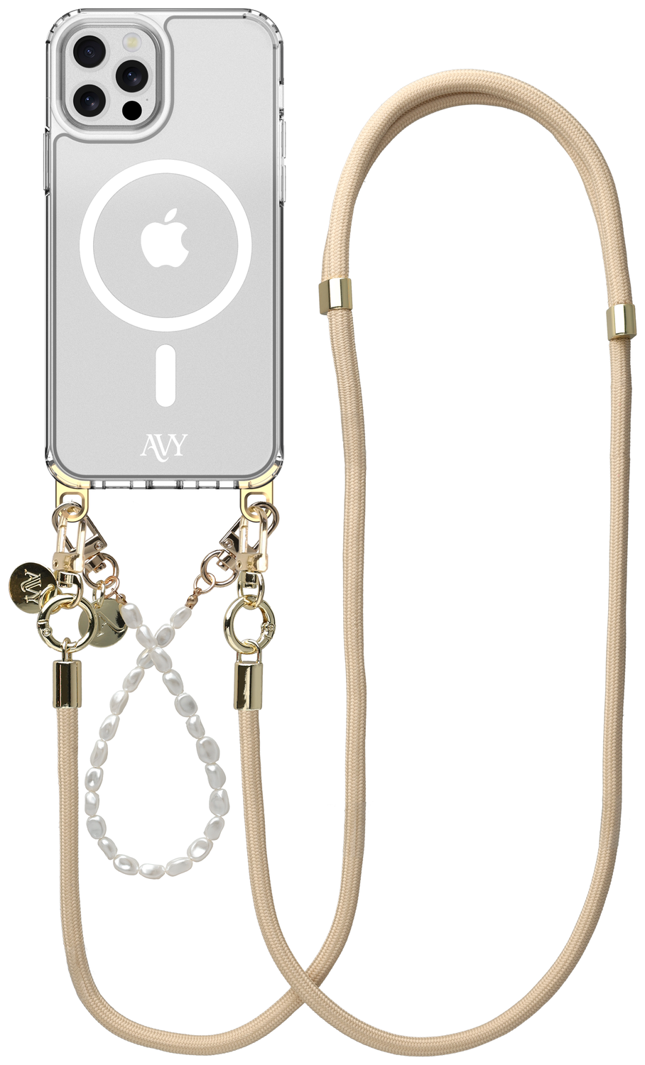 AVY Apple iPhone 12 Pro Max Hoesje met Koord & MagSafe Set Pearl & Rope Beige afbeelding 1