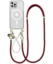 AVY Apple iPhone 12 Pro Max Hoesje met Koord & MagSafe Set Pearl & Rope Burgundy afbeelding