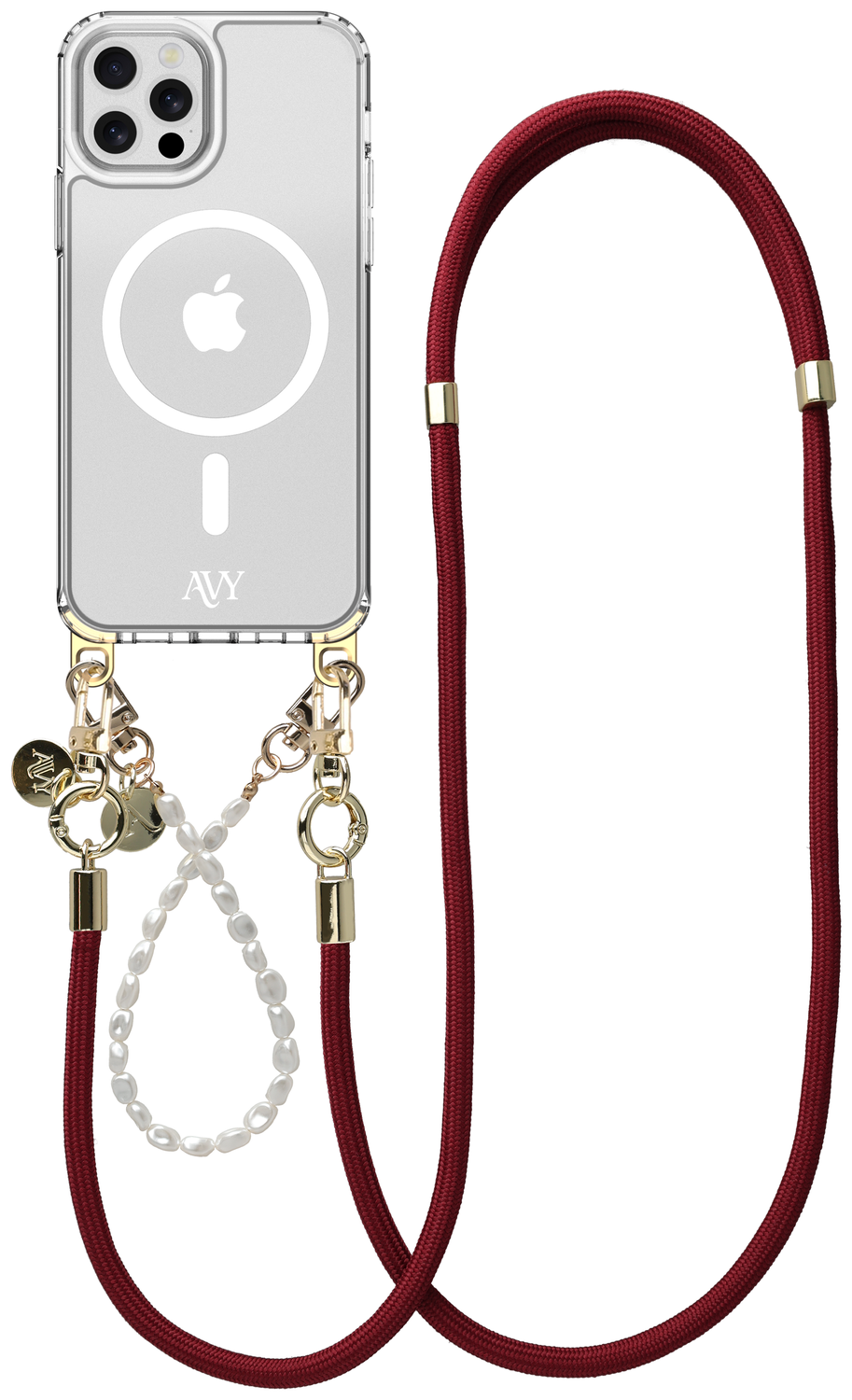 AVY Apple iPhone 12 Pro Max Hoesje met Koord & MagSafe Set Pearl & Rope Burgundy afbeelding 1