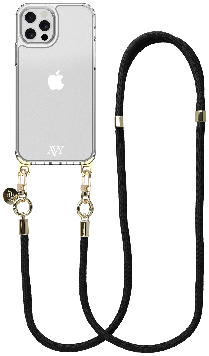 AVY Apple iPhone 12 Pro Max Hoesje Met Koord 130CM Tressé Black afbeelding 1